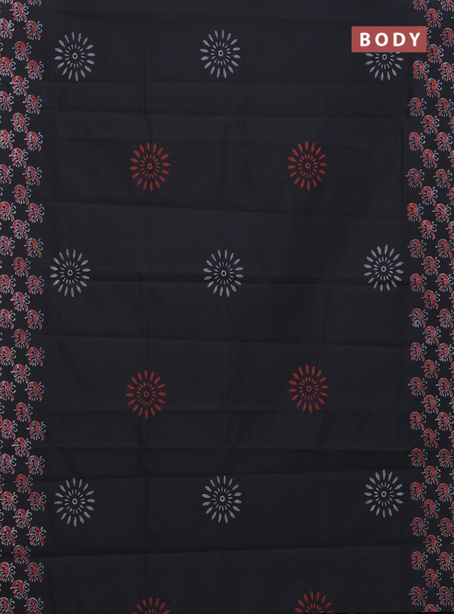 Semi silk cotton saree black and grey with butta prints and printed border