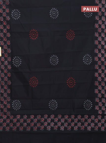 Semi silk cotton saree black and grey with butta prints and printed border