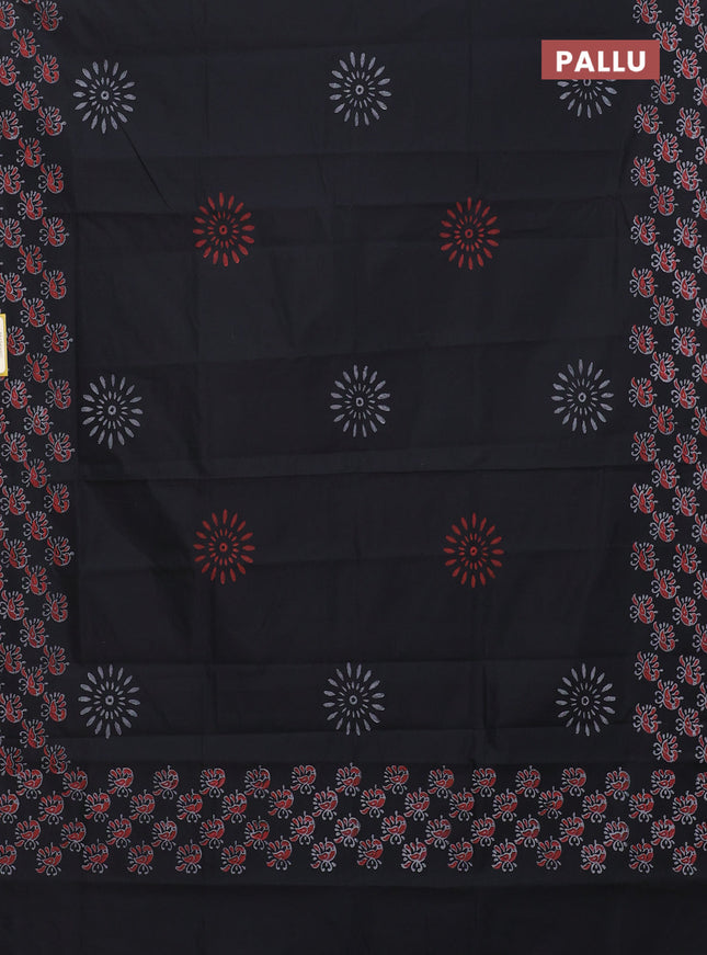 Semi silk cotton saree black and grey with butta prints and printed border