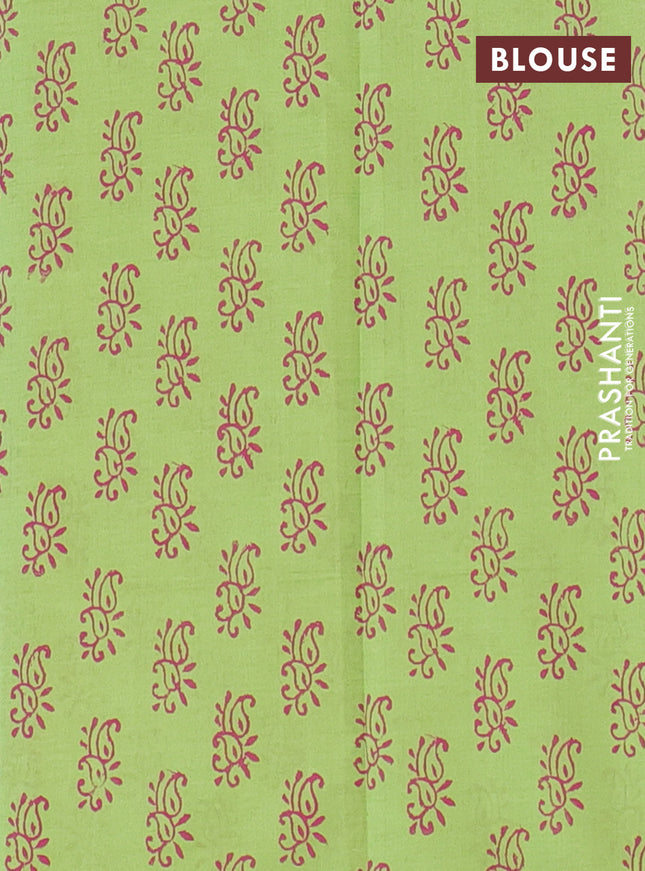 Semi silk cotton saree cream and light green with butta prints in borderless style