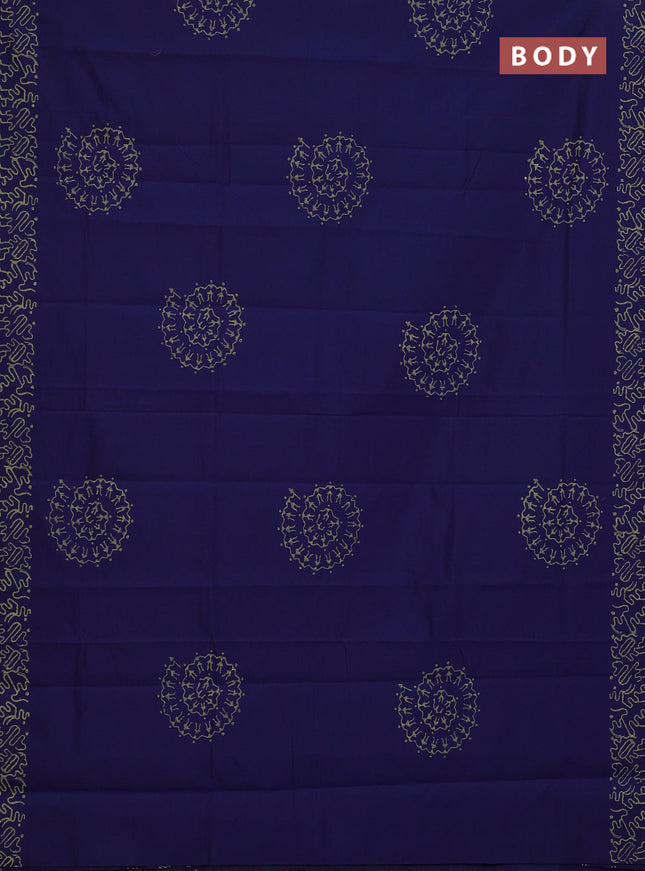 Semi silk cotton saree blue and beige with butta prints and printed border