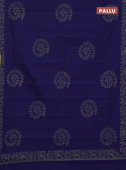 Semi silk cotton saree blue and beige with butta prints and printed border