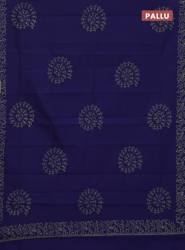 Semi silk cotton saree blue and beige with butta prints and printed border