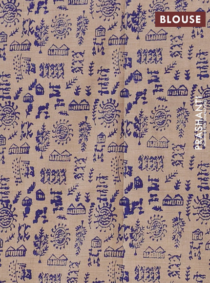 Semi silk cotton saree blue and beige with butta prints and printed border