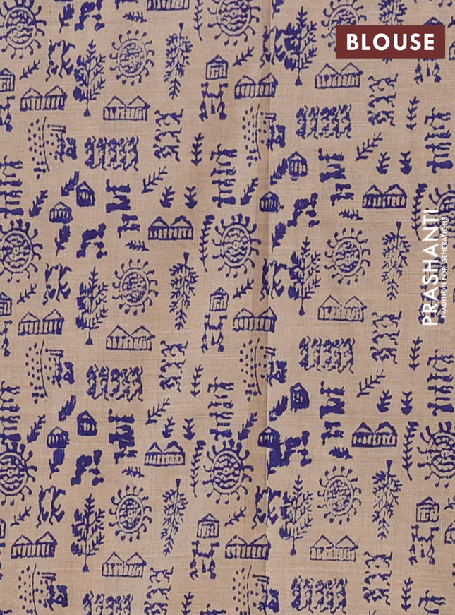 Semi silk cotton saree blue and beige with butta prints and printed border