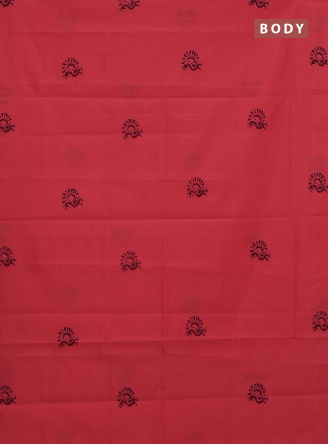 Semi silk cotton saree peach pink and violet with butta prints in borderless style