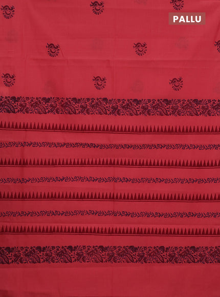 Semi silk cotton saree peach pink and violet with butta prints in borderless style