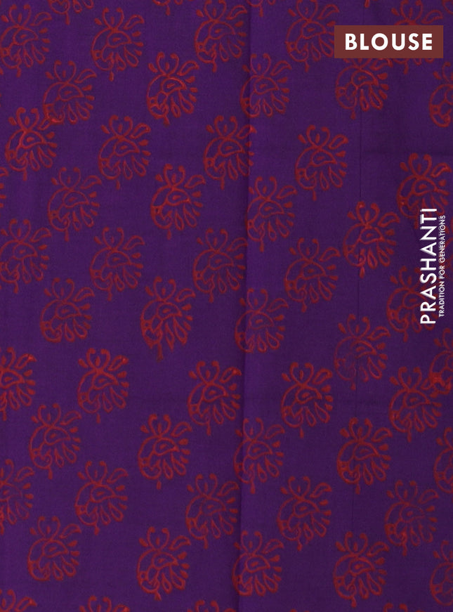 Semi silk cotton saree peach pink and violet with butta prints in borderless style