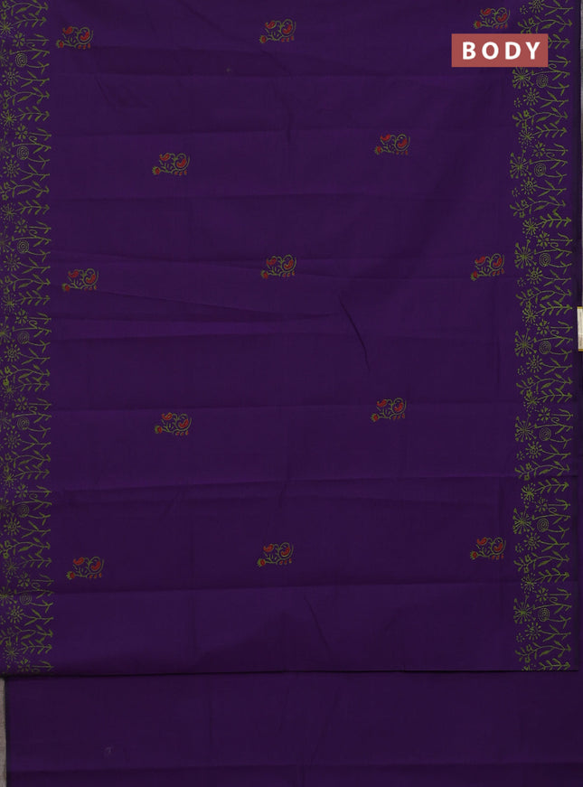 Semi silk cotton saree violet and pink shade with butta prints and printed border