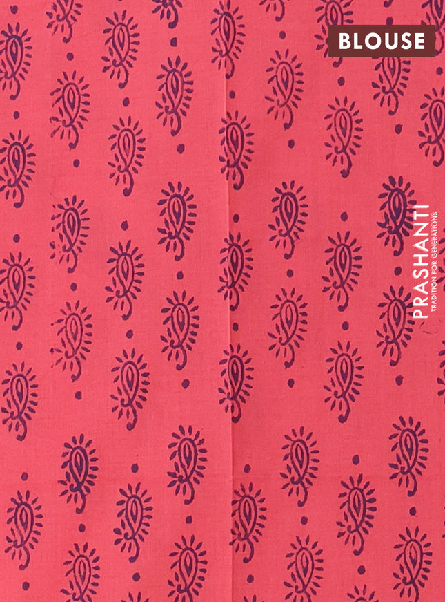 Semi silk cotton saree violet and pink shade with butta prints and printed border