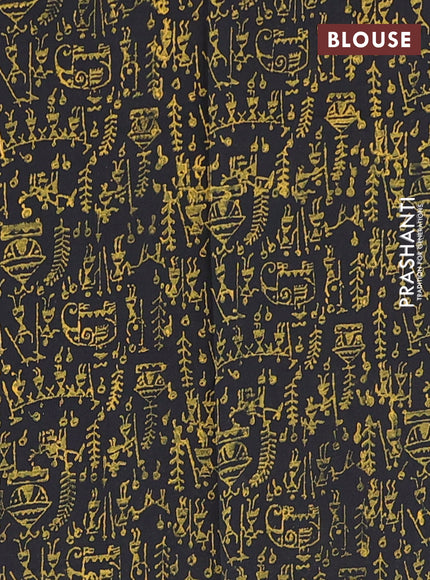 Semi silk cotton saree mustard shade and black with warli butta prints and printed border