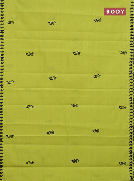 Semi silk cotton saree fluorescent green and violet with butta prints and printed border