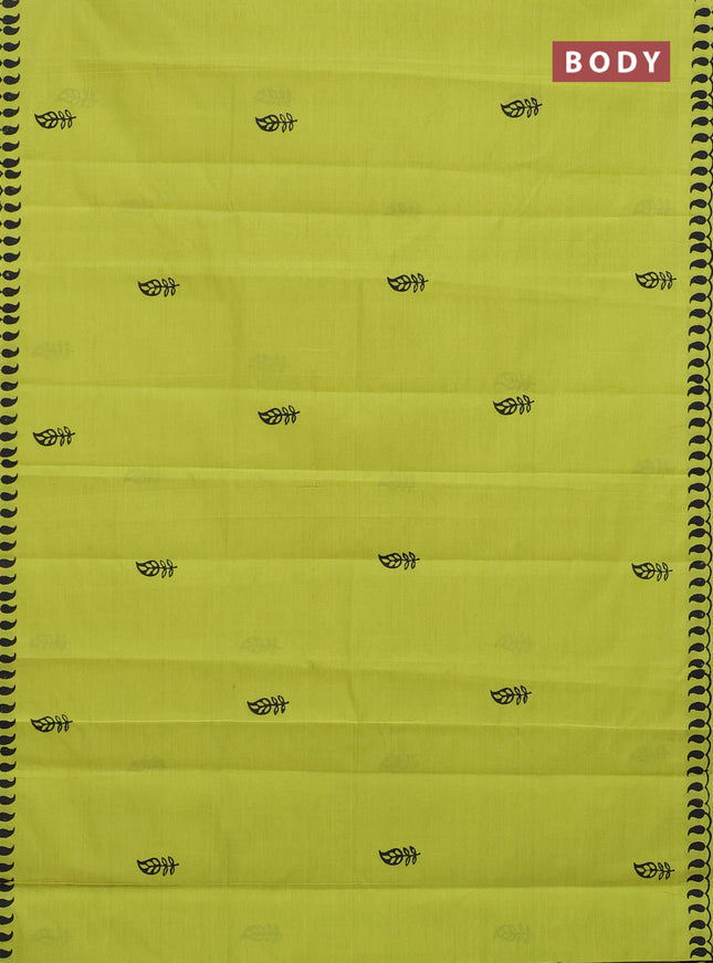 Semi silk cotton saree fluorescent green and violet with butta prints and printed border