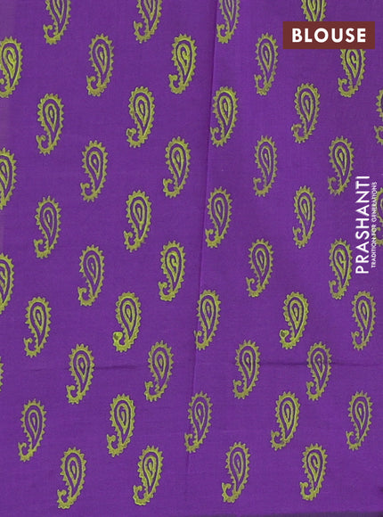 Semi silk cotton saree fluorescent green and violet with butta prints and printed border