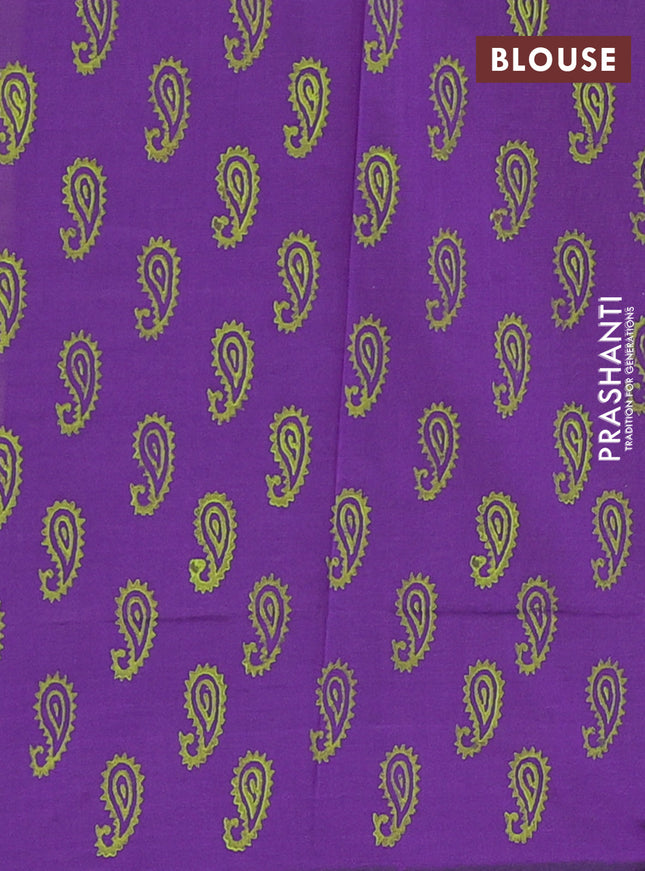 Semi silk cotton saree fluorescent green and violet with butta prints and printed border