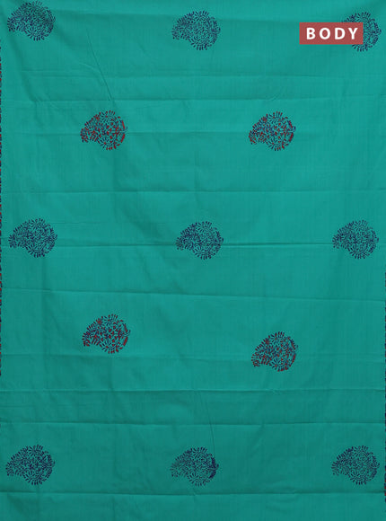 Semi silk cotton saree teal green and blue with butta prints and printed border