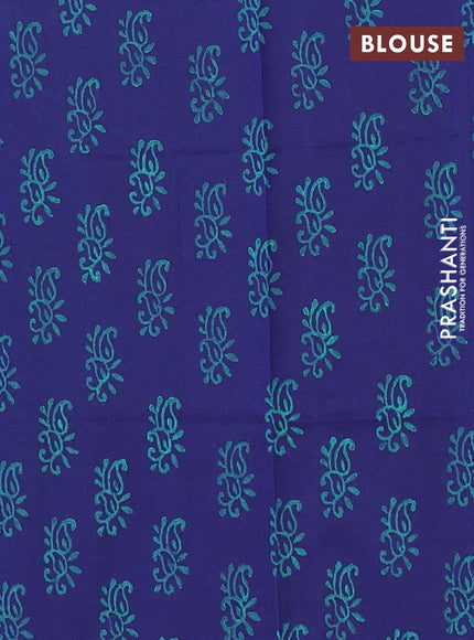 Semi silk cotton saree teal green and blue with butta prints and printed border