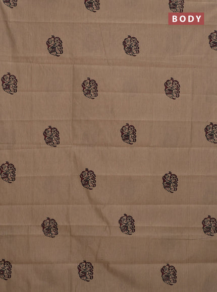 Semi silk cotton saree beige and maroon with elephant butta prints in borderless style
