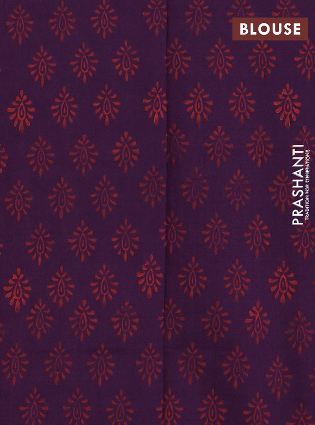 Semi silk cotton saree candy pink and deep wine with butta prints in borderless style