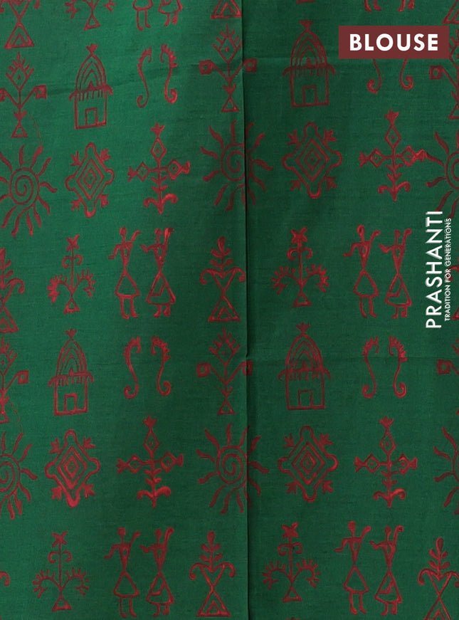 Semi silk cotton saree peach shade and green with butta prints and printed border