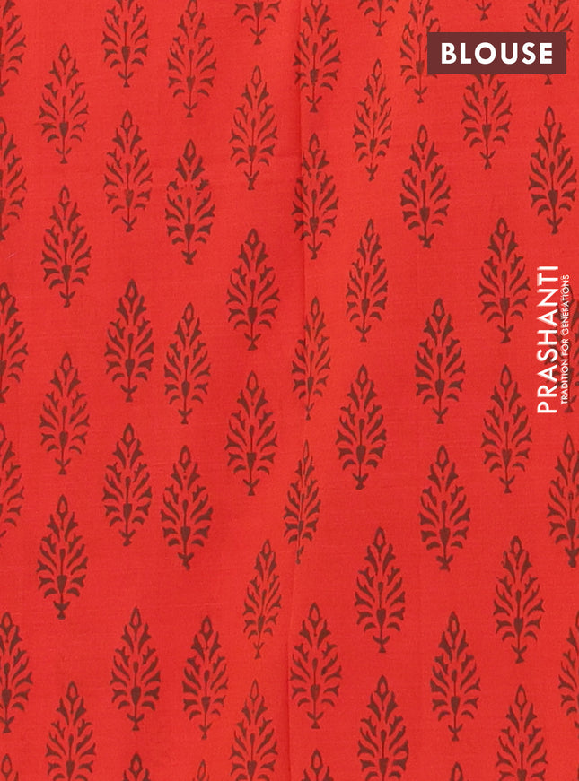 Semi silk cotton saree brown and peach orange with butta prints and printed border