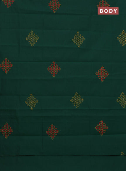 Semi silk cotton saree green and peach orange with butta prints in borderless style