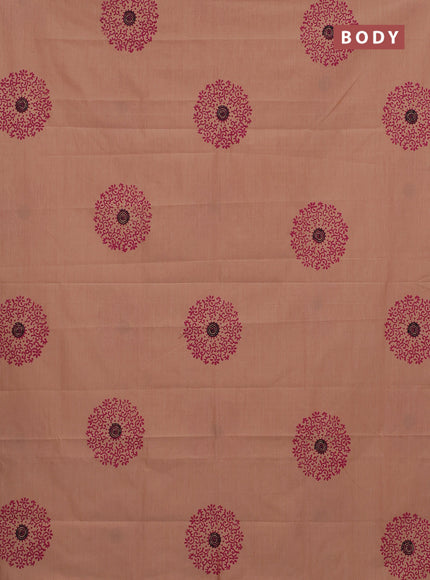 Semi silk cotton saree peach shade and pink with butta prints in borderless style