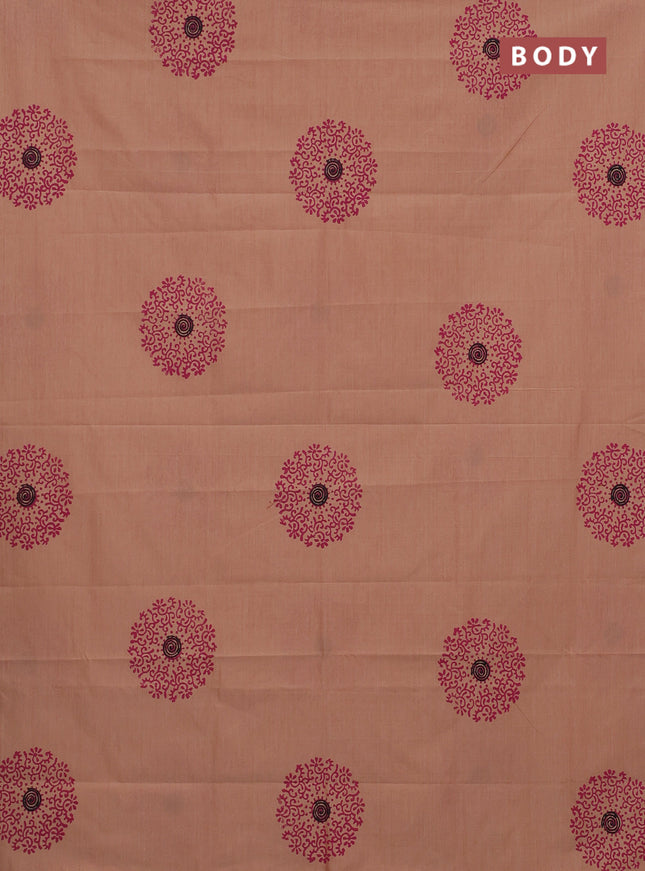 Semi silk cotton saree peach shade and pink with butta prints in borderless style