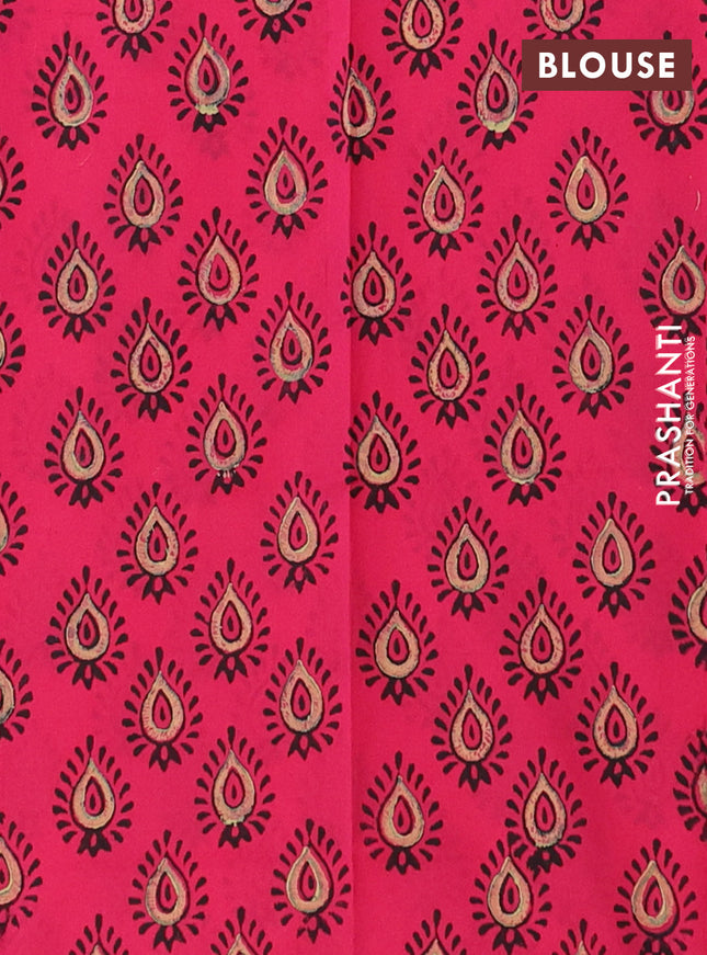 Semi silk cotton saree peach shade and pink with butta prints in borderless style