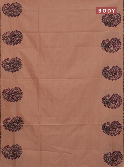 Semi silk cotton saree peach shade and pink with butta prints and printed border