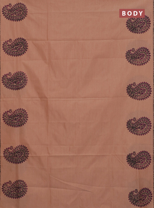 Semi silk cotton saree peach shade and pink with butta prints and printed border