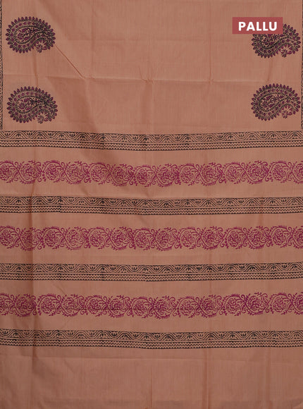 Semi silk cotton saree peach shade and pink with butta prints and printed border