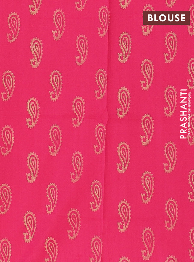Semi silk cotton saree peach shade and pink with butta prints and printed border
