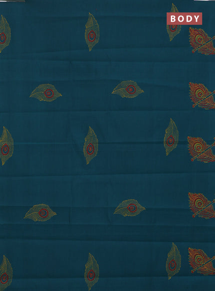 Semi silk cotton saree peacock green and lime green with butta prints in borderless style