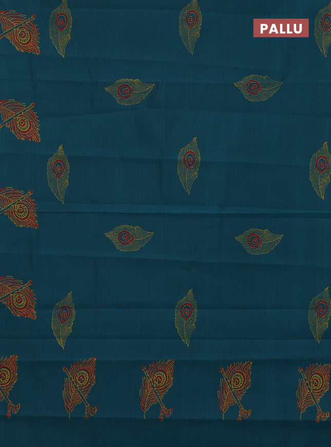 Semi silk cotton saree peacock green and lime green with butta prints in borderless style