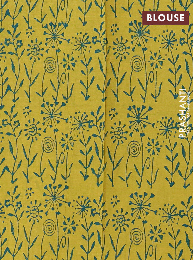 Semi silk cotton saree peacock green and lime green with butta prints in borderless style