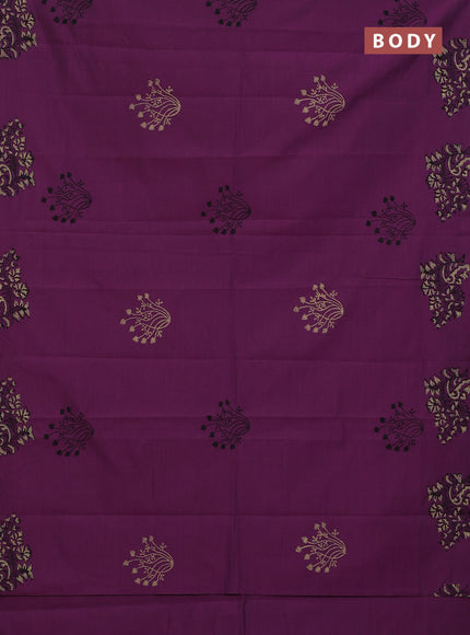 Semi silk cotton saree purple and beige with butta prints in borderless style