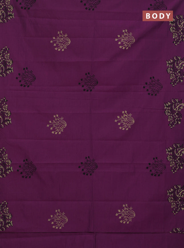 Semi silk cotton saree purple and beige with butta prints in borderless style