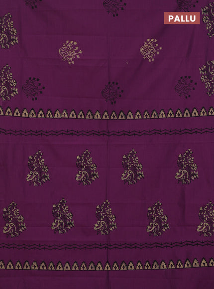 Semi silk cotton saree purple and beige with butta prints in borderless style