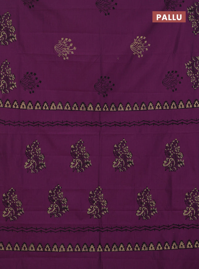 Semi silk cotton saree purple and beige with butta prints in borderless style