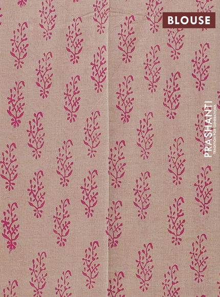 Semi silk cotton saree purple and beige with butta prints in borderless style