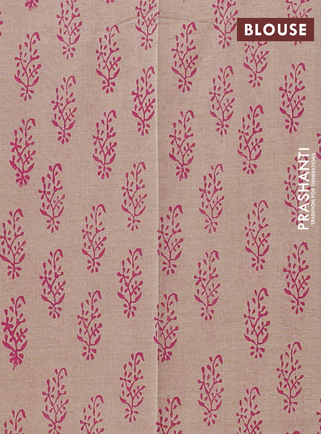 Semi silk cotton saree purple and beige with butta prints in borderless style