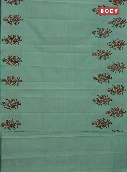 Semi silk cotton saree teal green shade with butta prints and printed border