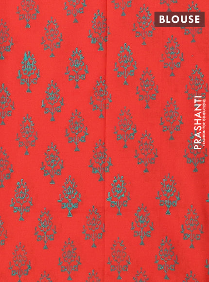 Semi silk cotton saree teal green shade with butta prints and printed border