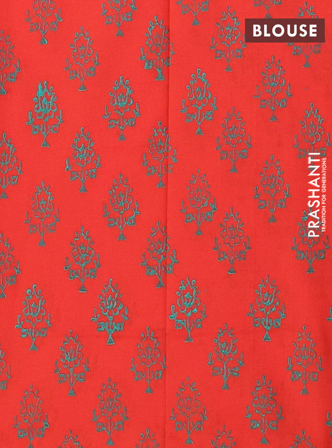 Semi silk cotton saree teal green shade with butta prints and printed border