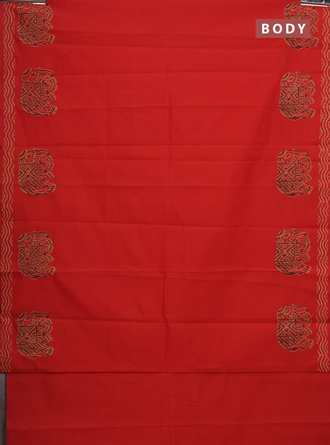 Semi silk cotton saree orange and dark brown with butta prints and printed border