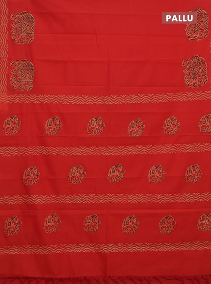 Semi silk cotton saree orange and dark brown with butta prints and printed border