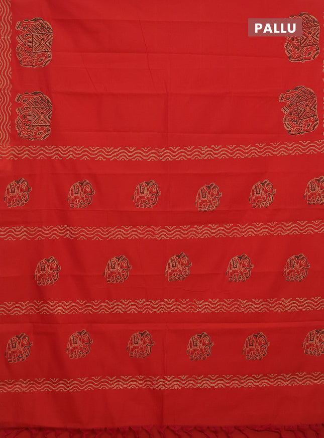 Semi silk cotton saree orange and dark brown with butta prints and printed border