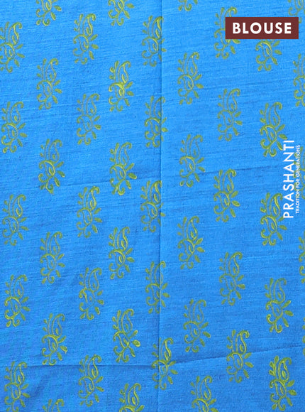 Semi silk cotton saree lime green and cs blue with butta prints and printed border