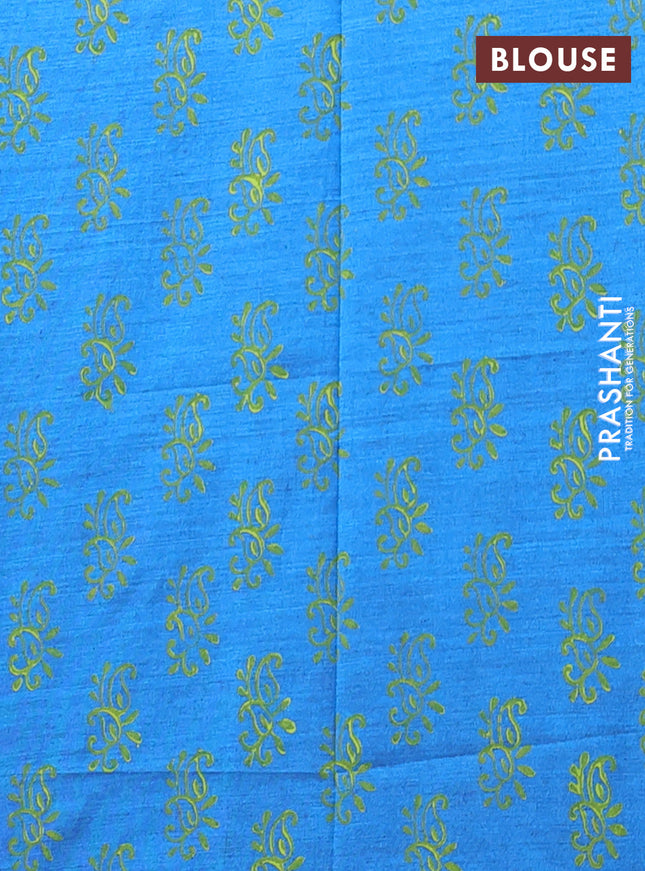 Semi silk cotton saree lime green and cs blue with butta prints and printed border